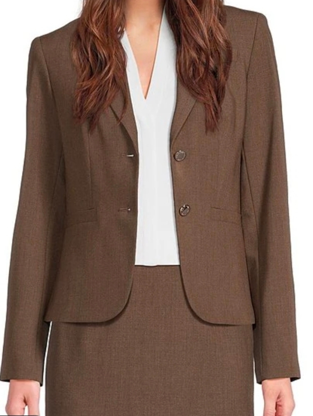 Calvin Klein Brown Women's Two-Button Tailored Pantsuit